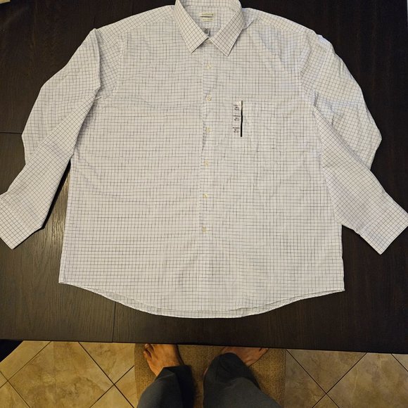 NEW! Van Heusen Regular-Fit Check-Print Stretch 18.5 36/37 Dress Shirt - Picture 2 of 6